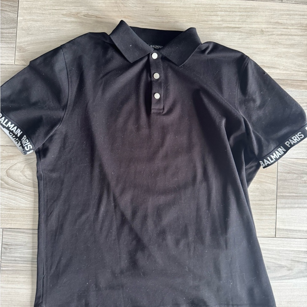 Balmain Black Polo with Logo Sleeves